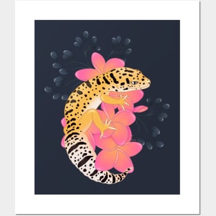 Leopard Gecko, High Yellow, and Frangipani Flowers Posters and Art